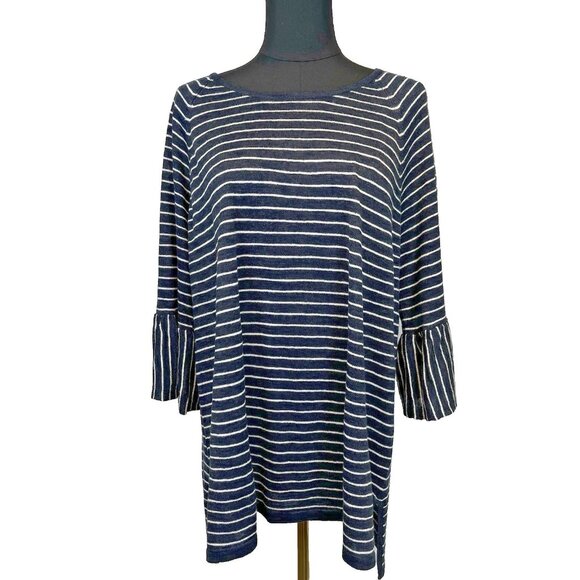 J. Jill Tops - J. Jill Women's Linen Blend Sweater Size‎ 1X Striped Bell Sleeve Thin Nautical